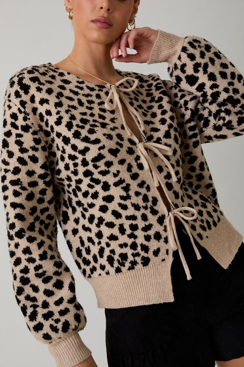 Spot On Animal Print Tie Cardigan