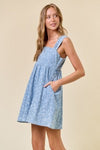 Charming Chambray Denim Floral Dress