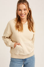 French Terry Long Sleeve Hoodie Top - Natural