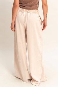 Off-Duty Fold Over Drawstring Wide Leg Lounge Pants - Dark Taupe
