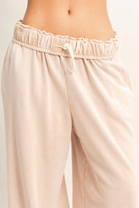 Off-Duty Fold Over Drawstring Wide Leg Lounge Pants - Dark Taupe