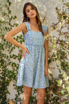 Charming Chambray Denim Floral Dress