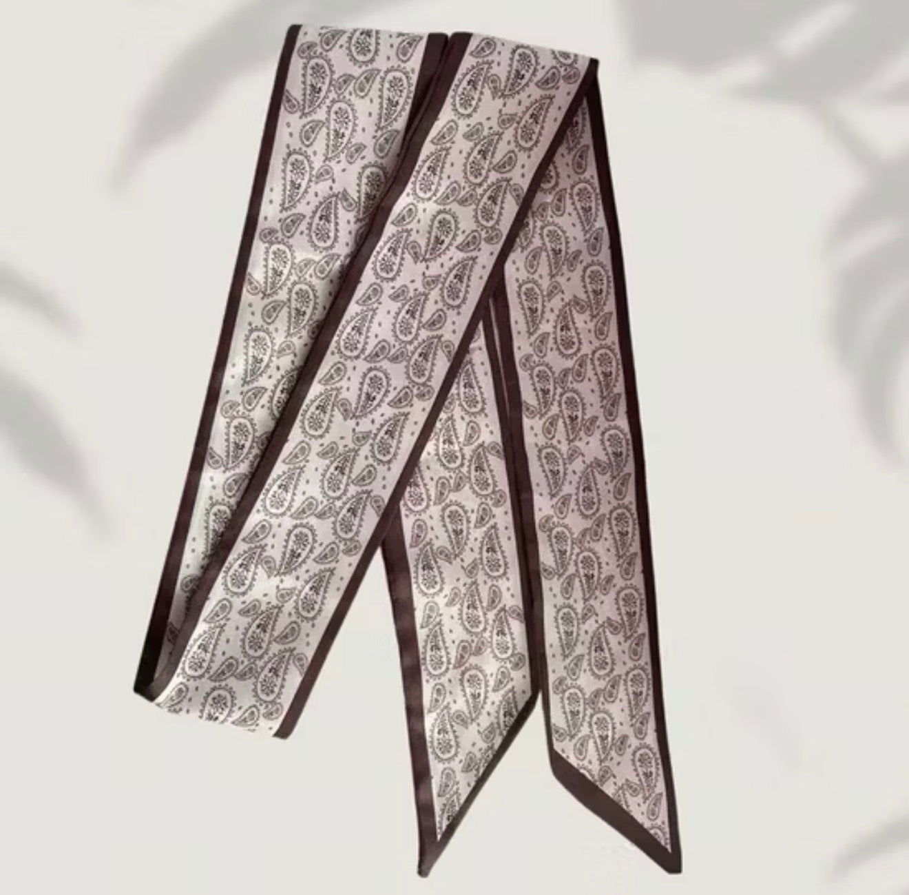 Brown Satin Paisley Print Twilly Scarf