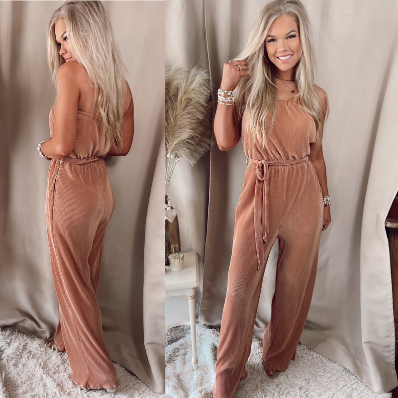 Trend Worthy Pleated Jumpsuit- Peach