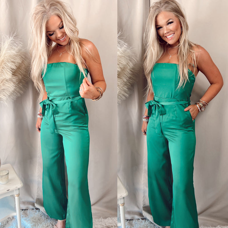 Guest Of Honor Strapless Satin Jumpsuit- Kelly Green