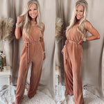 Trend Worthy Pleated Jumpsuit- Peach