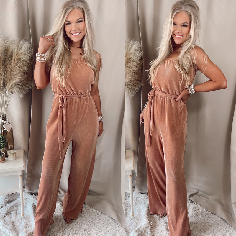 Trend Worthy Pleated Jumpsuit- Peach