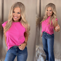 Gianna Basic Cap Sleeve Top - Hot Pink