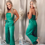 Guest Of Honor Strapless Satin Jumpsuit- Kelly Green