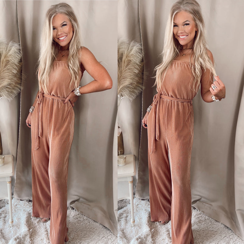 Trend Worthy Pleated Jumpsuit- Peach