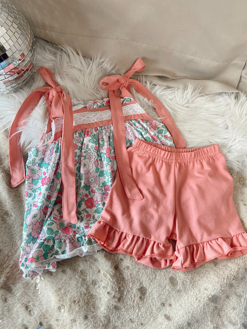 Pink Floral Lace Short Set