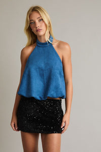 Blue Suede Hues Halter Bubble Hem Blouse