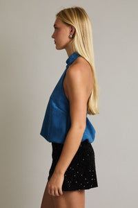 Blue Suede Hues Halter Bubble Hem Blouse