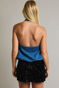 Blue Suede Hues Halter Bubble Hem Blouse