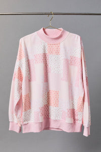 Preppy In Patchwork Printed Mock Neck Sweatshirt