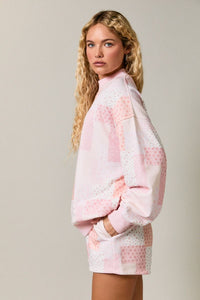 Preppy In Patchwork Printed Mock Neck Sweatshirt