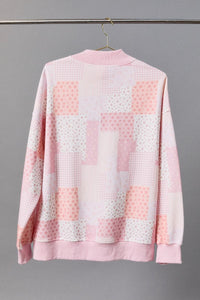 Preppy In Patchwork Printed Mock Neck Sweatshirt