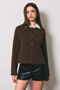Booked & Busy Cable Knit Sweater / Cardigan - Brown