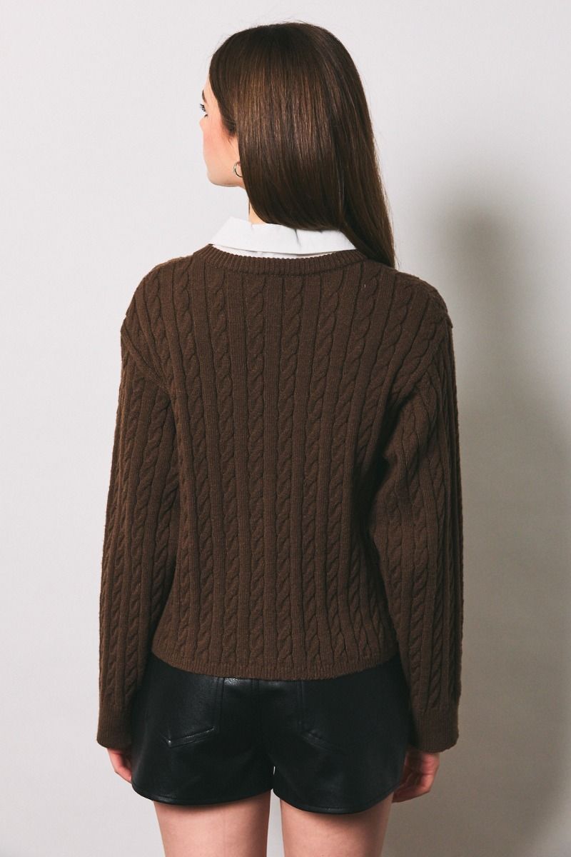Booked & Busy Cable Knit Sweater / Cardigan - Brown