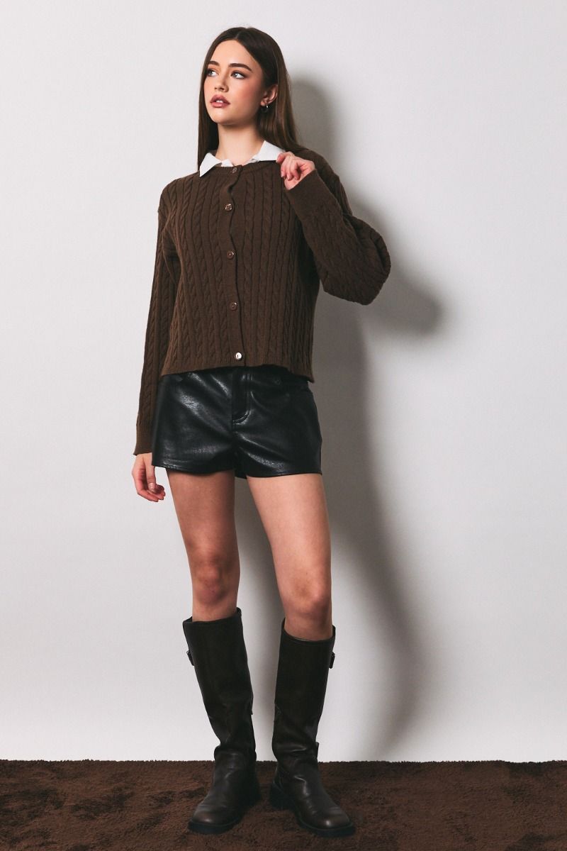 Booked & Busy Cable Knit Sweater / Cardigan - Brown