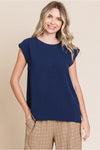 Casual Choice Cap Sleeve Blouse- Navy