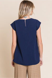 Casual Choice Cap Sleeve Blouse- Navy