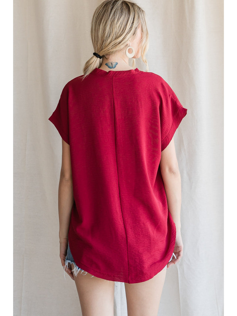 Jules V-Neck Top - Ruby