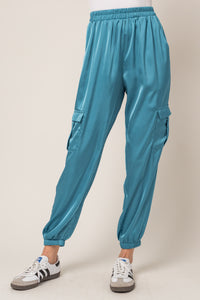 Upscale Satin Cargo Pants - Teal