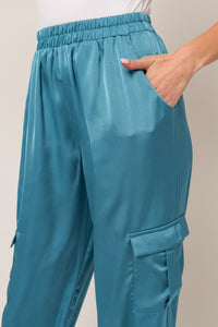 Upscale Satin Cargo Pants - Teal