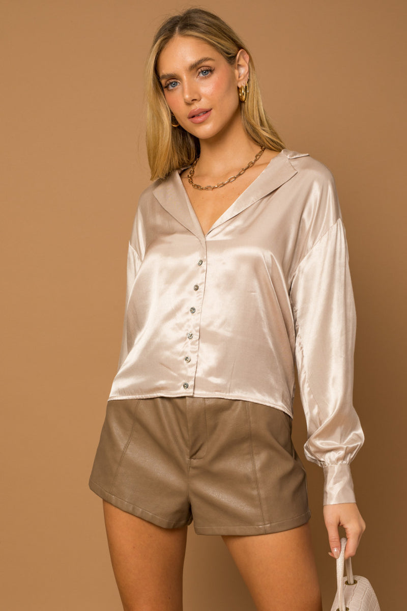 Charming in Champagne Button Up Blouse