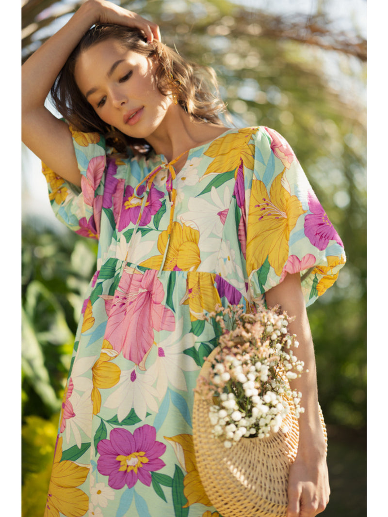 Palm Springs Floral Printed Babydoll Dress