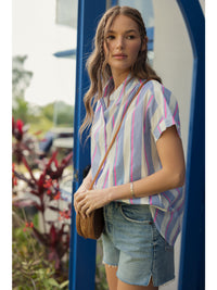Sophisticated In Spring Striped Button-Up Top