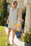 Cottage Charm Contrast Floral Dress - Blue