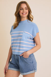 Blushing in Blue Striped Sweater Top