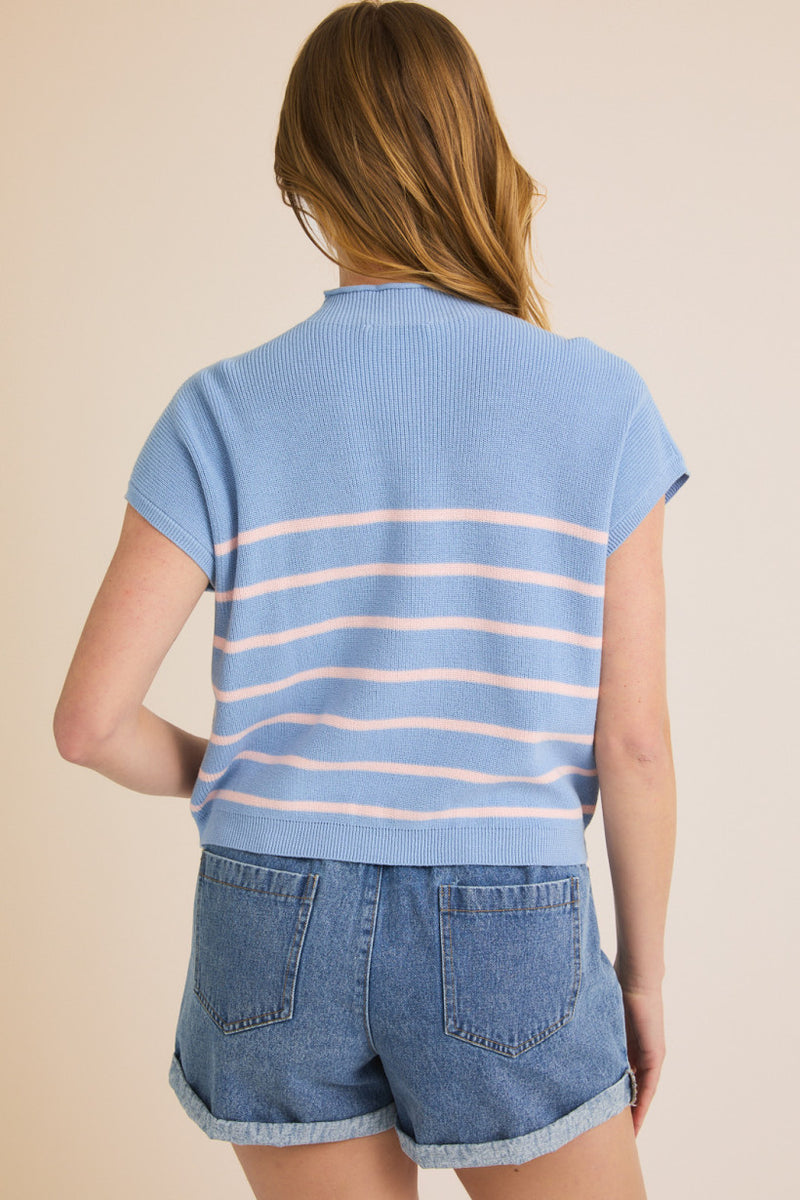 Blushing in Blue Striped Sweater Top