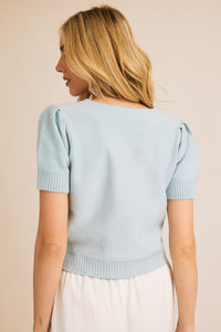 Bows & Baby Blues Short Sleeve Sweater Top