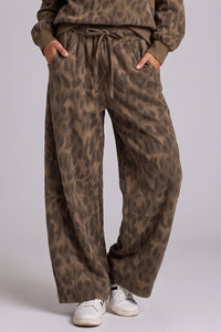 Mocha Mirage Abstract Animal Print Drawstring Pants