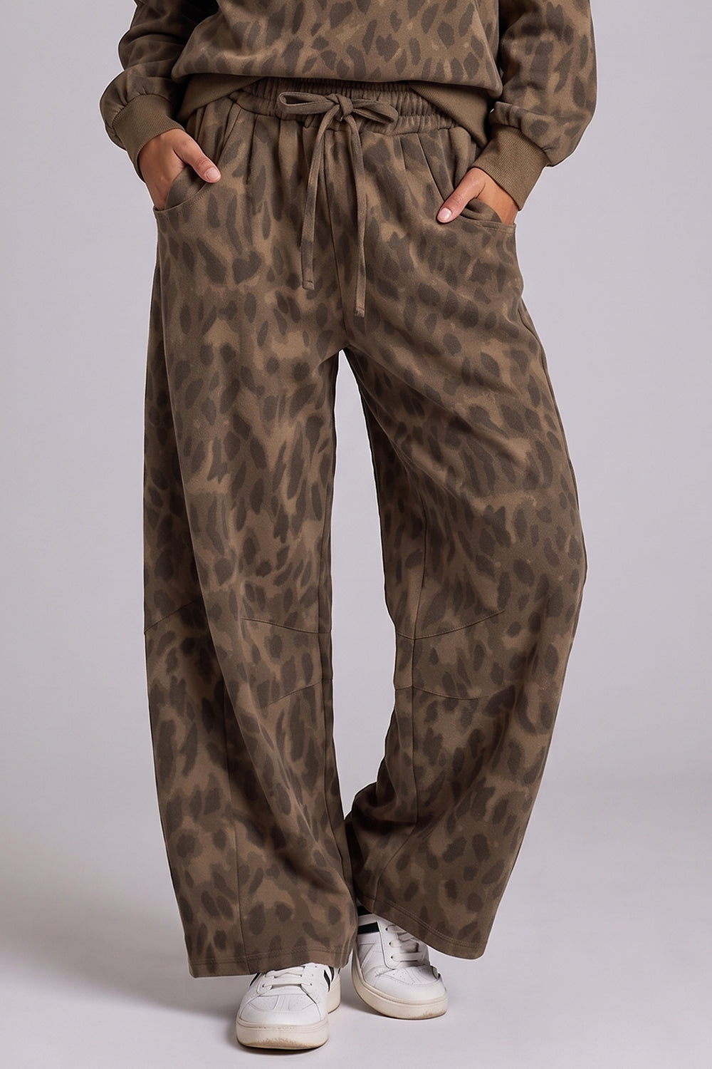 Mocha Mirage Abstract Animal Print Drawstring Pants