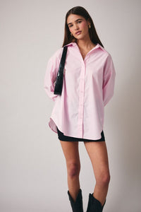 Blushing Tide Oversized Button Up Long Sleeve Top - Baby Pink
