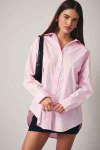 Blushing Tide Oversized Button Up Long Sleeve Top - Baby Pink