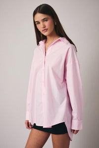Blushing Tide Oversized Button Up Long Sleeve Top - Baby Pink