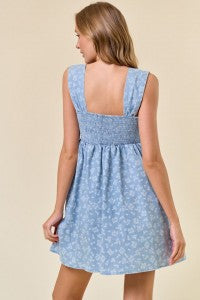 Charming Chambray Denim Floral Dress