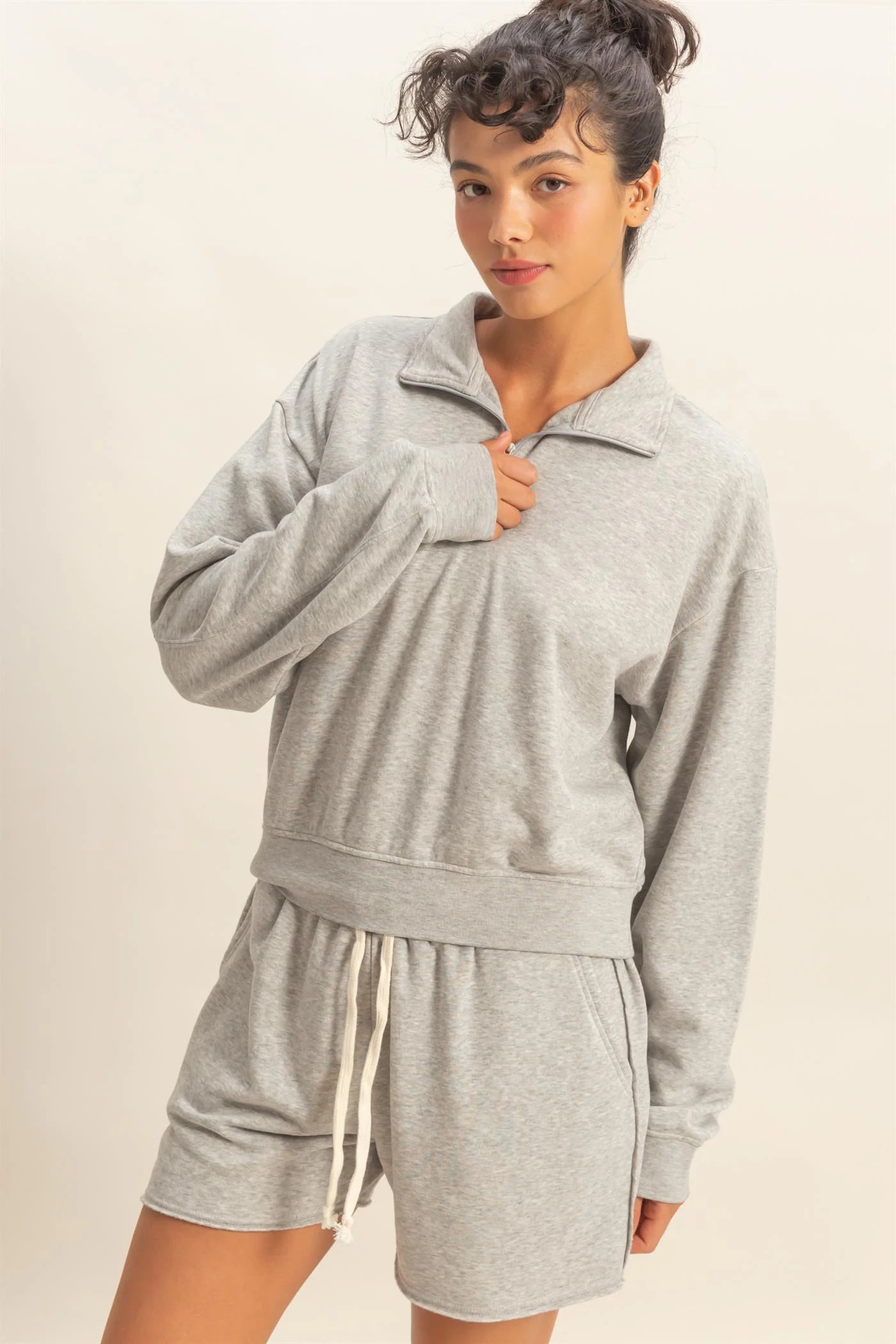 Slow Mornings Half Zip Pullover - Heather Gray