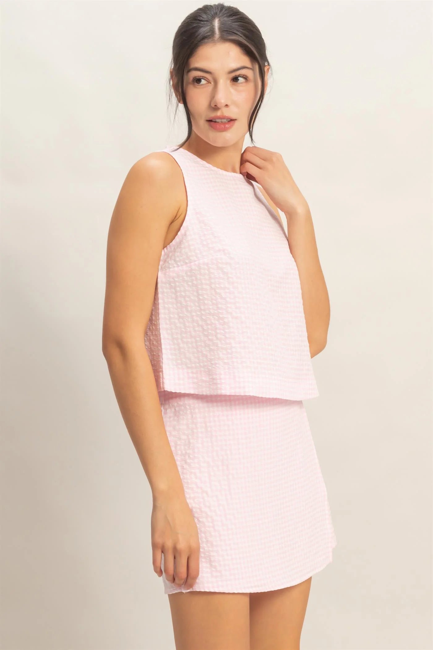 Sunday in Savannah Gingham Print Tank & Skort Set - Pink