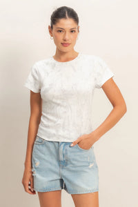 Silver Shaded Scenery Camo Printed Crewneck Short Sleeve Top