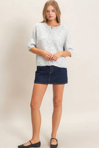 Penny Button Up Knit Sweater Top - Heather Gray