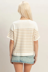 Soft Classic Striped Knit Top - Taupe