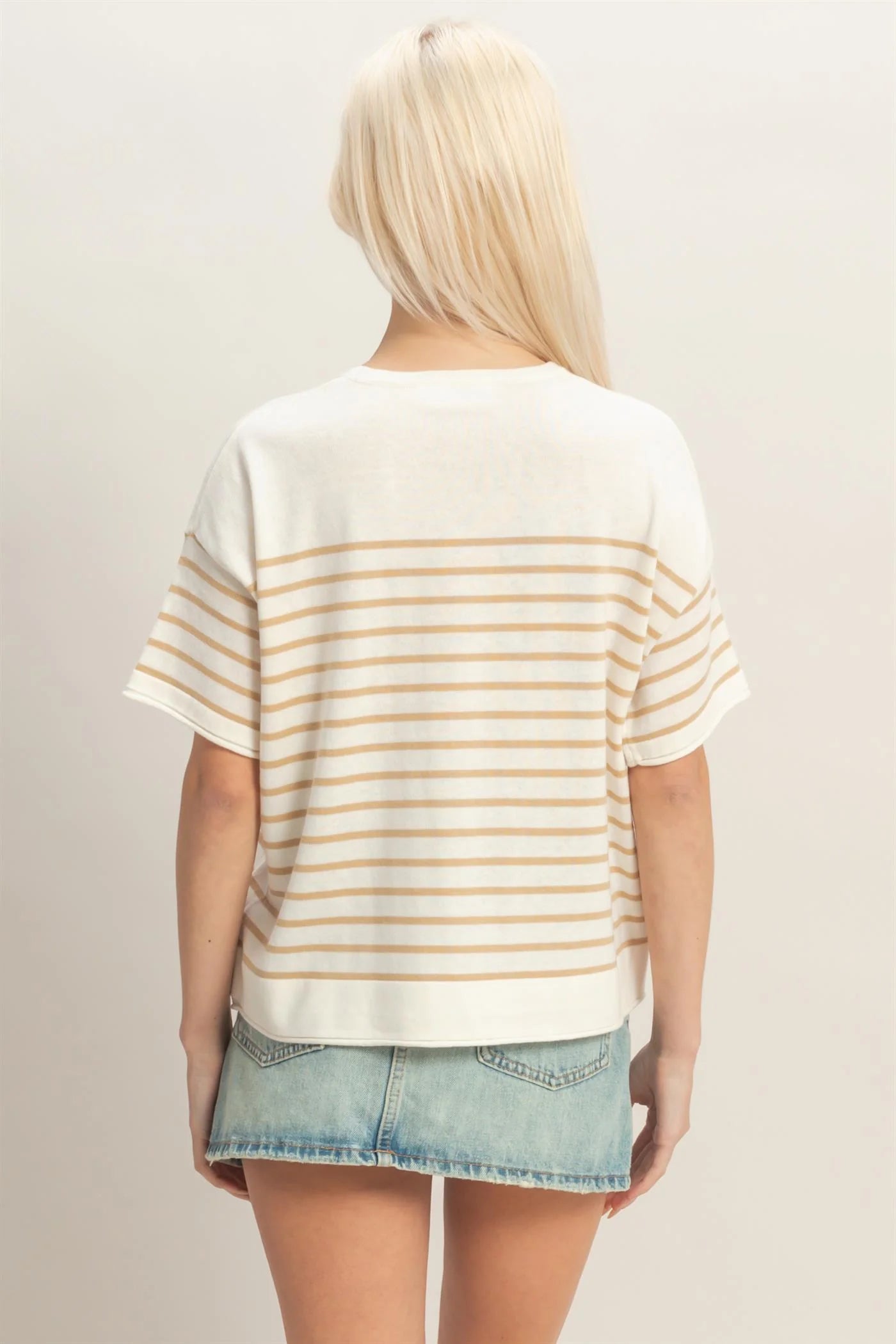 Soft Classic Striped Knit Top - Taupe