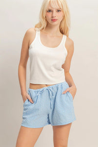 Berry Patch Gingham Drawstring Shorts - Blue