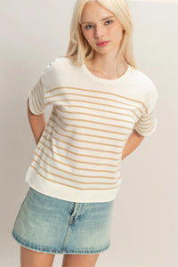 Soft Classic Striped Knit Top - Taupe